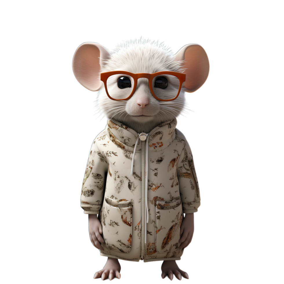 A white mouse wearing glasses and a jacket png