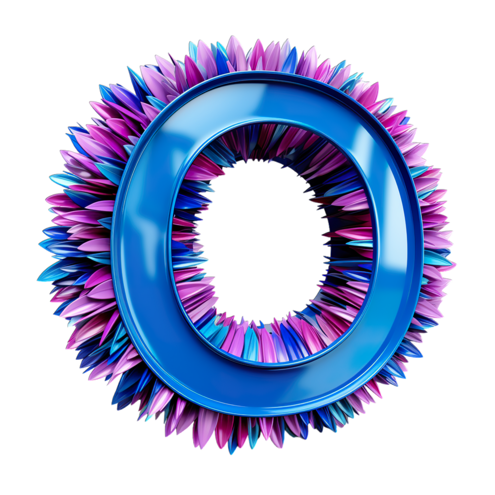 A blue letter o surrounded by colorful flowers png