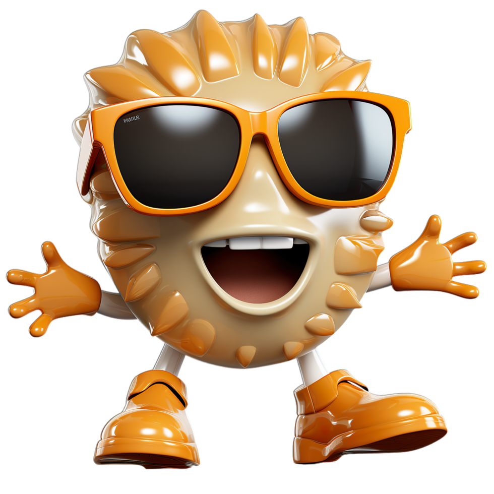 A cartoon character wearing sunglasses and holding his hands up png