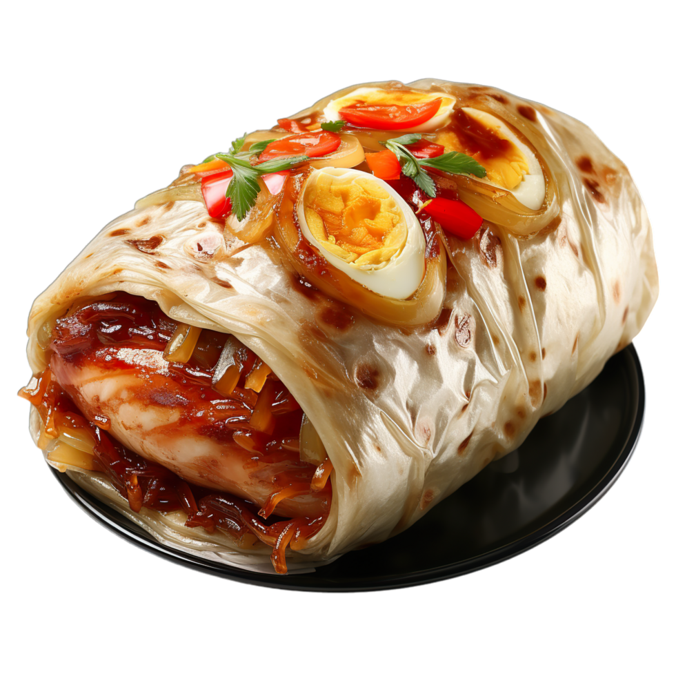 A wrap with chicken and eggs on it png