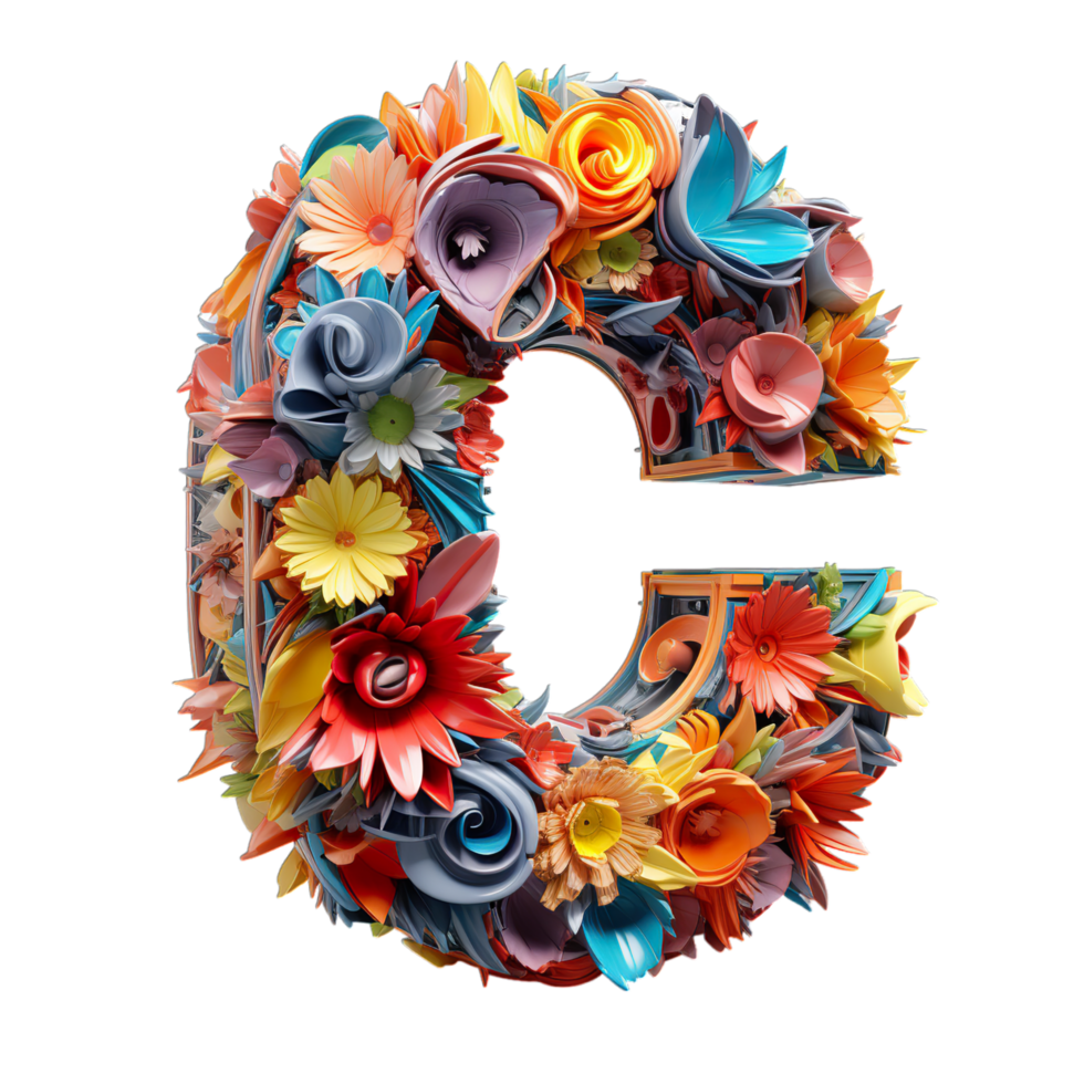 A colorful letter c made of paper flowers png