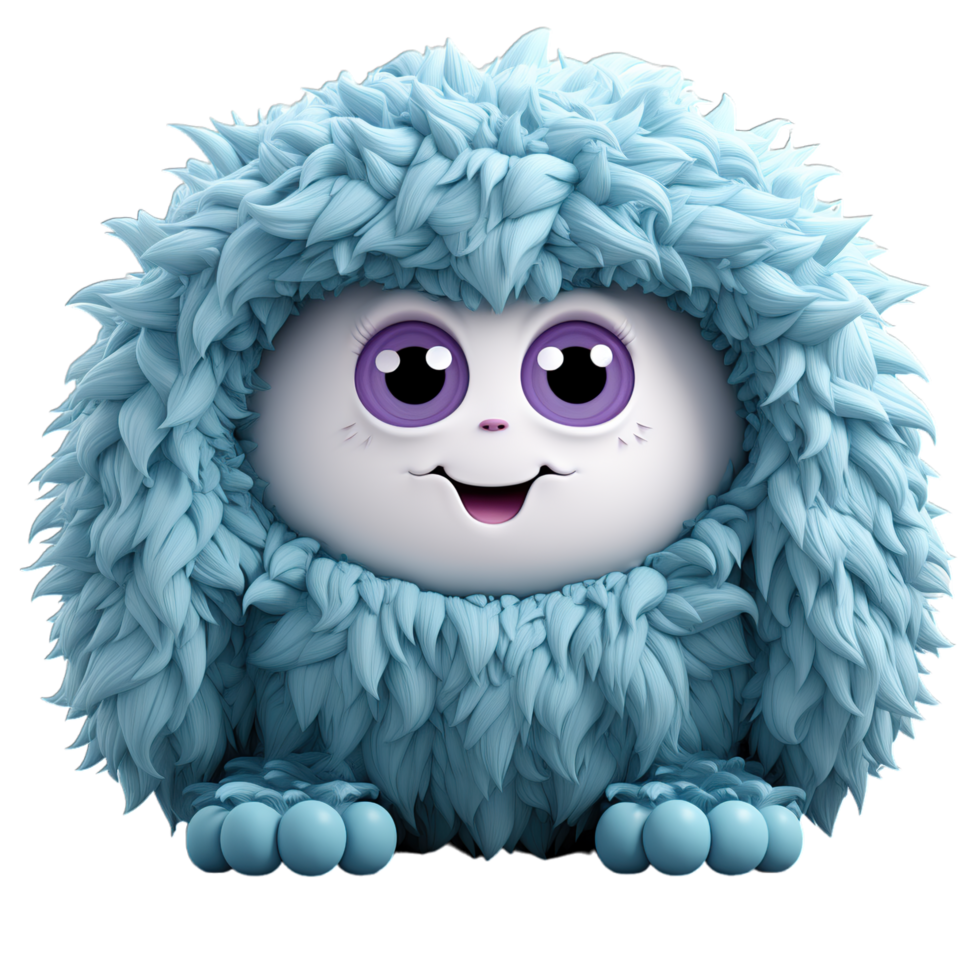 A blue furry monster with purple eyes png