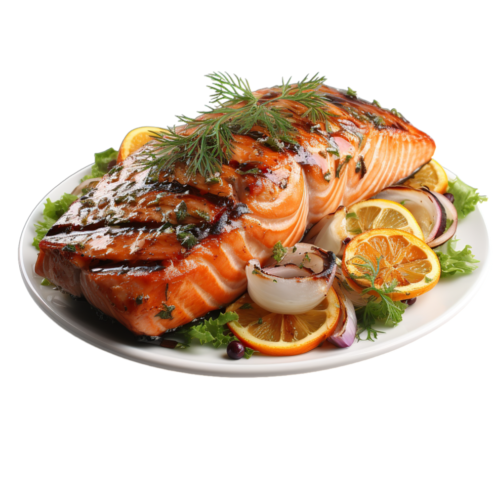 Grilled salmon with lemon and herbs png