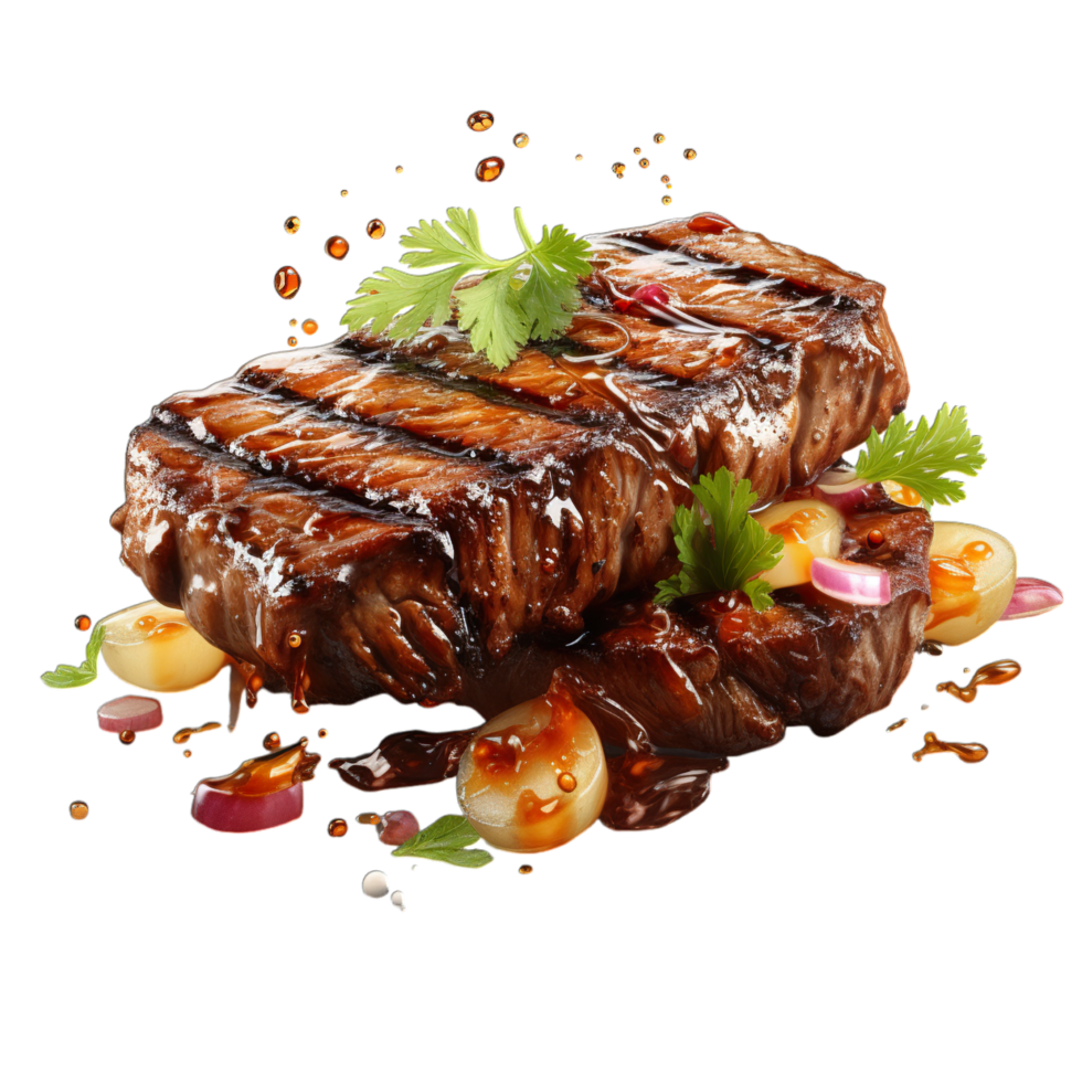 Grilled steak with vegetables and herbs png