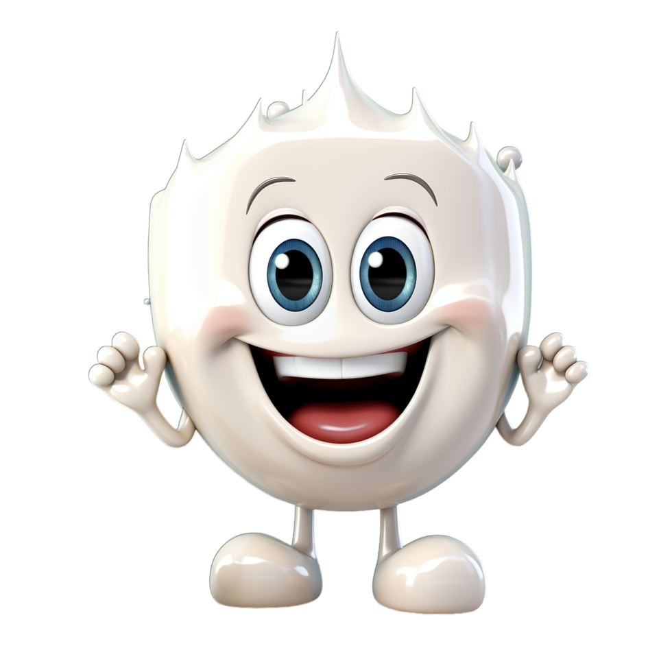A cartoon character of a white ball with a big smile png