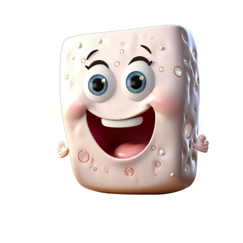 A cartoon character of a marshmallow with a big smile png
