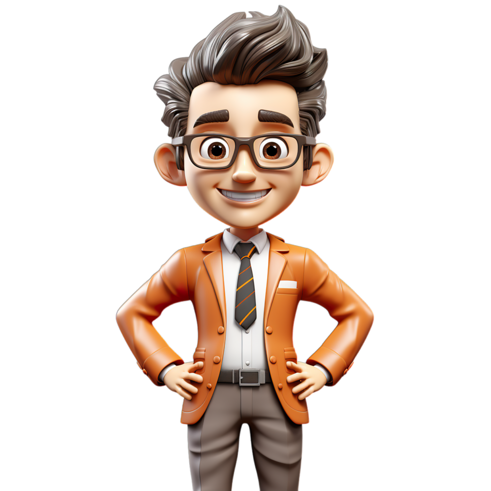 A cartoon man in an orange suit and tie png