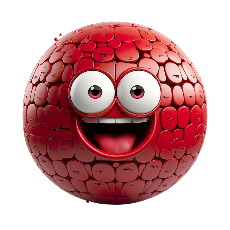 A red ball with a face and eyes png