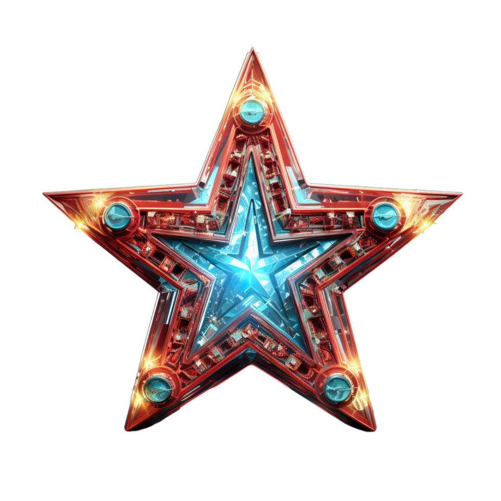 A red and blue star with lights on it png