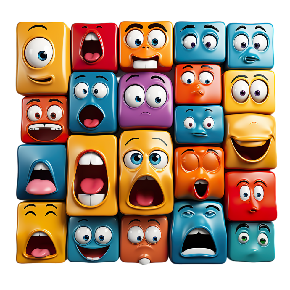 A group of colorful blocks with different expressions png