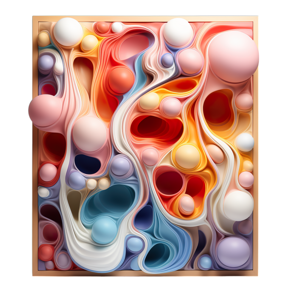 A colorful abstract painting with bubbles and balls png