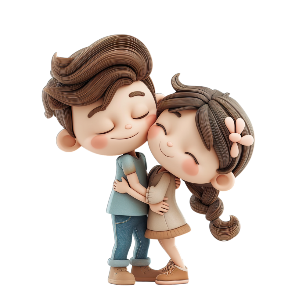 A cartoon couple hugging each other png