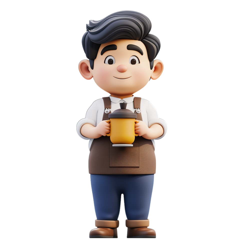 A cartoon character holding a coffee cup png