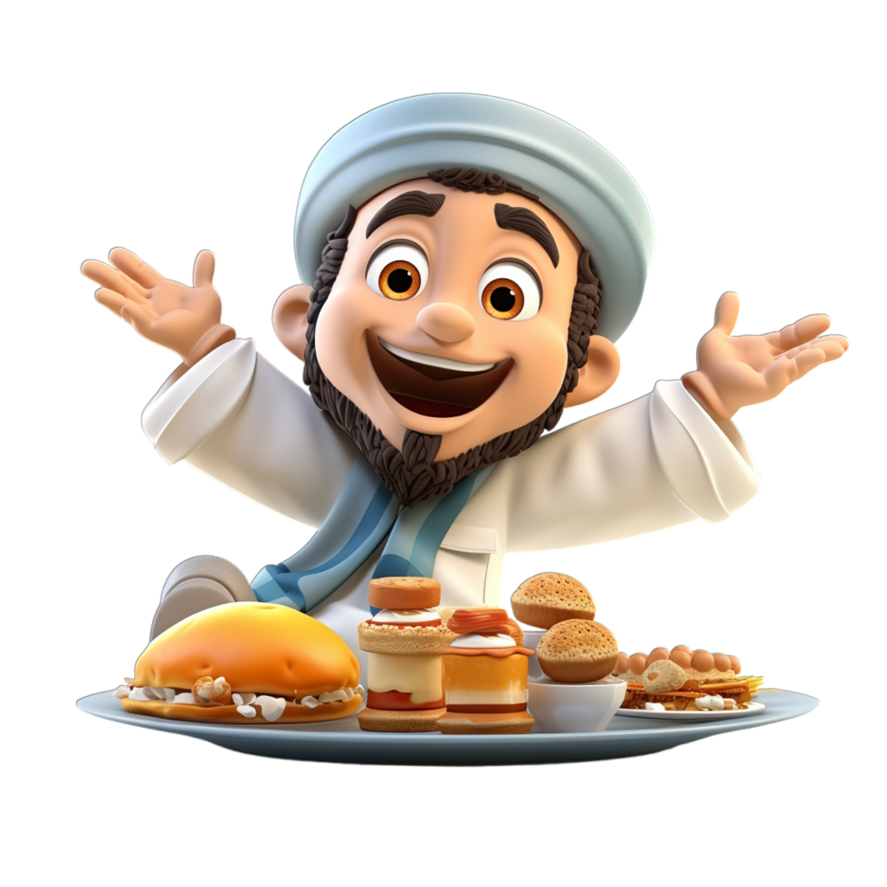 A cartoon character is sitting on a plate with food png