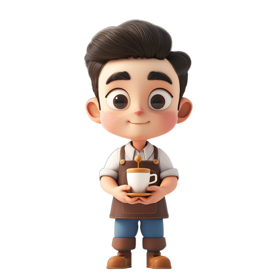 A cartoon boy holding a cup of coffee png