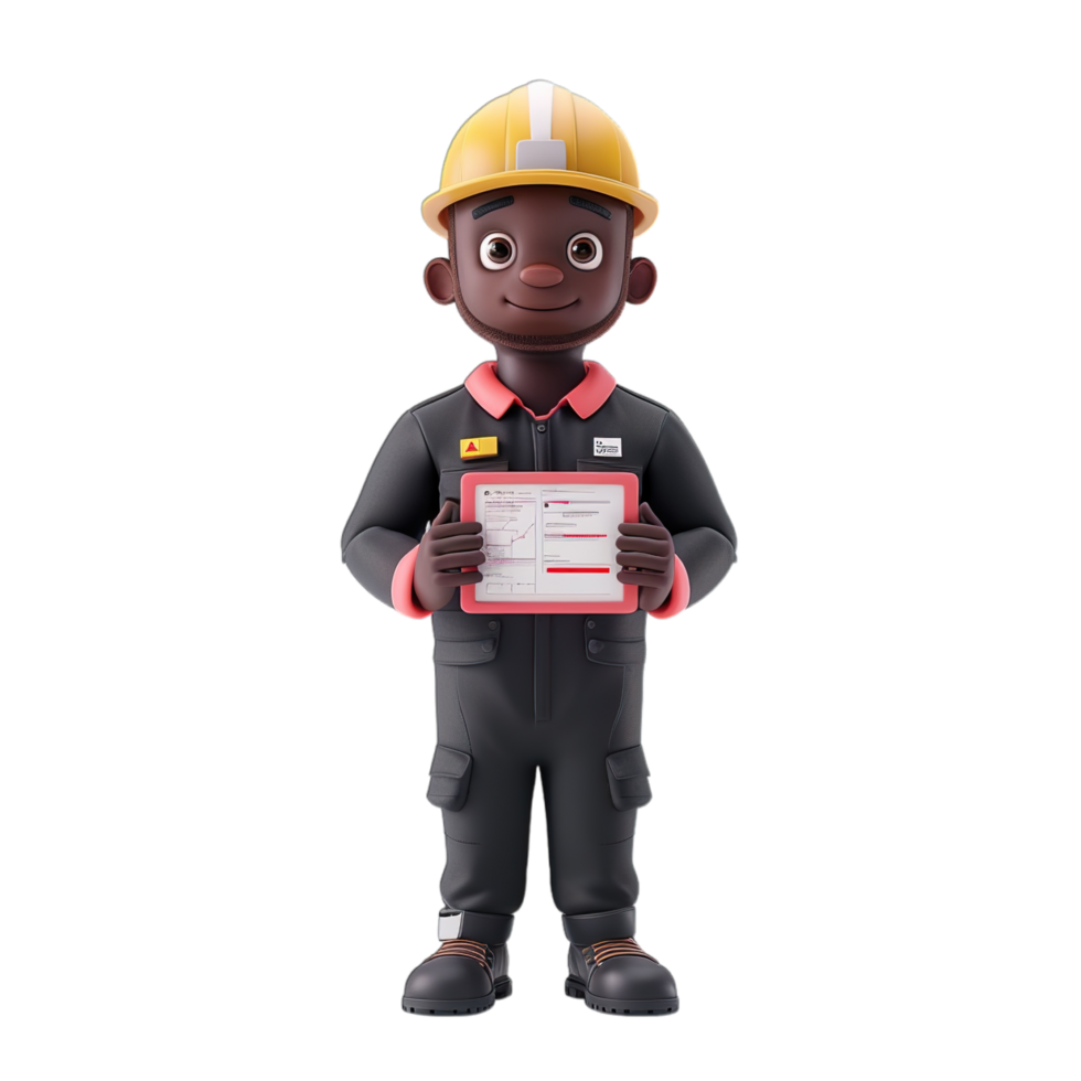 A black man wearing a hard hat holding a check png