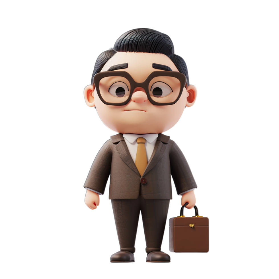 A cartoon man in a suit and tie holding a briefcase png