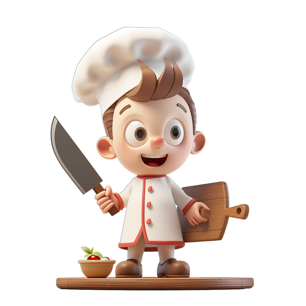 A cartoon chef holding a knife and serving food png