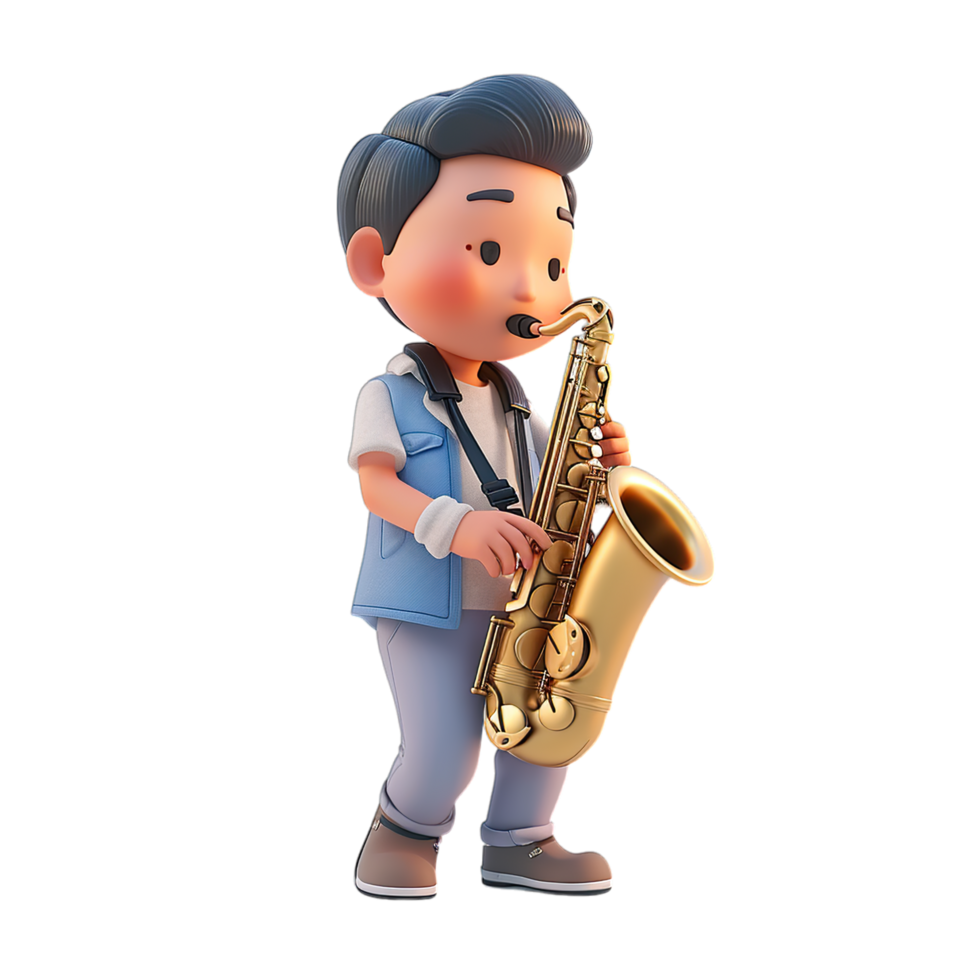 A cartoon boy playing the saxophone png