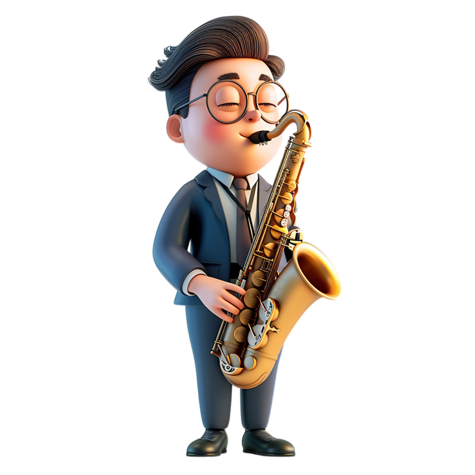 A cartoon man in a suit playing the saxophone png