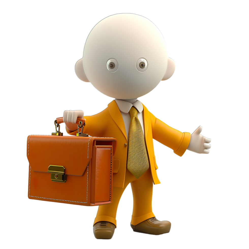 A cartoon character in an orange suit holding a briefcase png