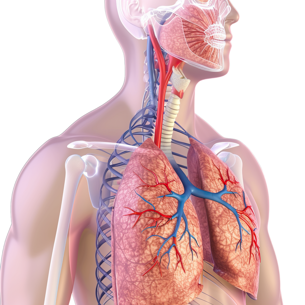The human body is shown with the lungs and other organs png