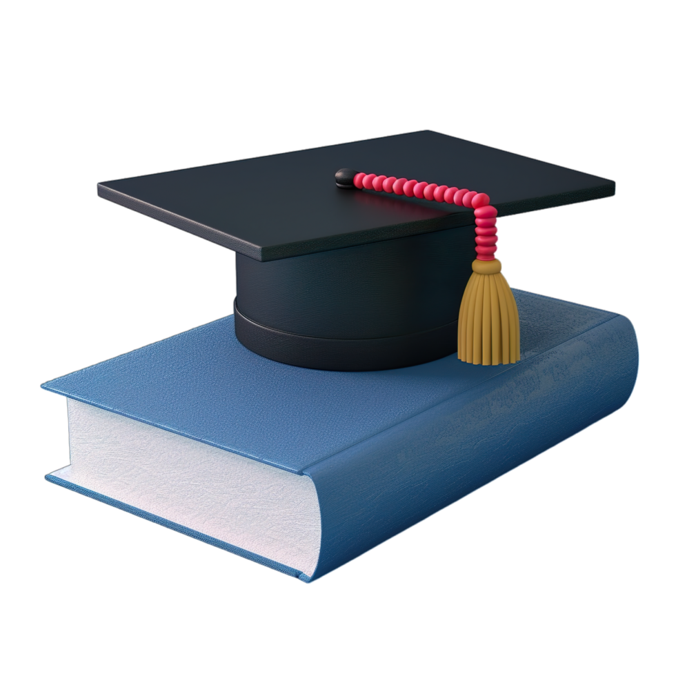 A graduation cap and book on a black background png