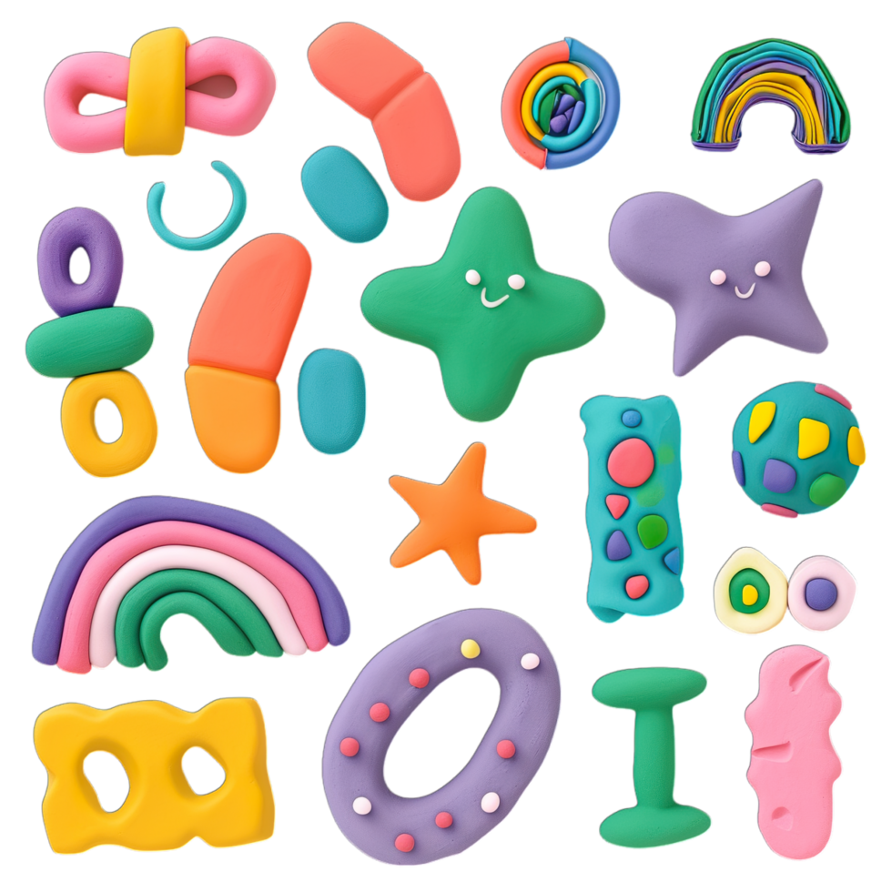 Various colorful plastic toys on a black background png