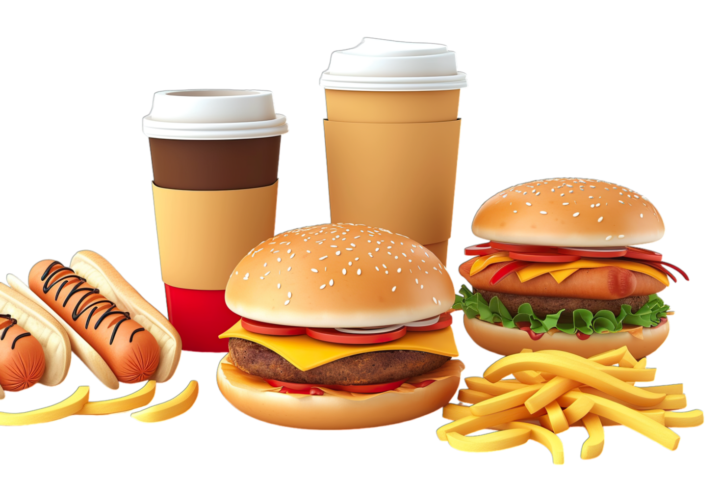Fast food and drinks are shown in this image png