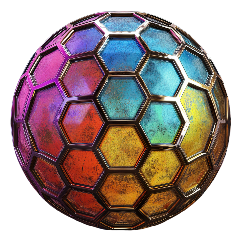 A colorful hexagonal ball with a black background png