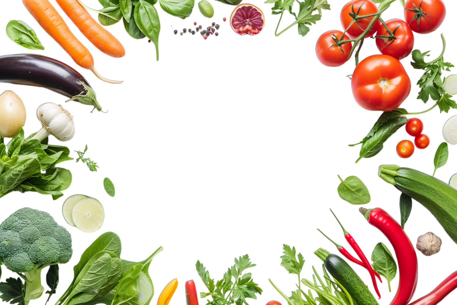 Vegetables and fruits arranged in a circle on a black background png