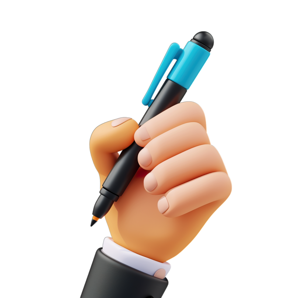 A hand holding a pen and writing on a black background png