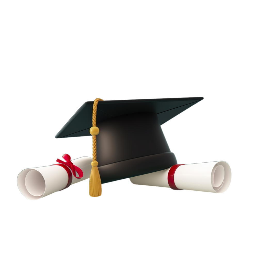 Graduation cap and diploma on black background png