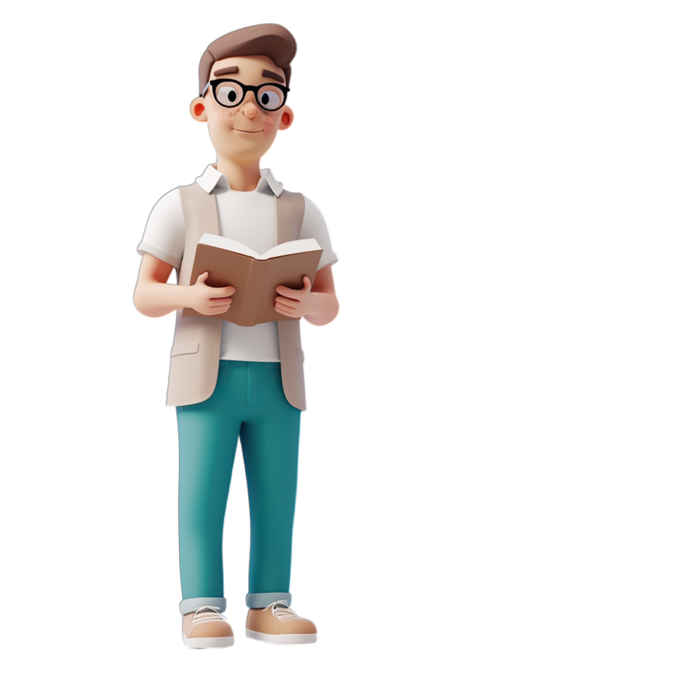 A cartoon man with glasses and a book png