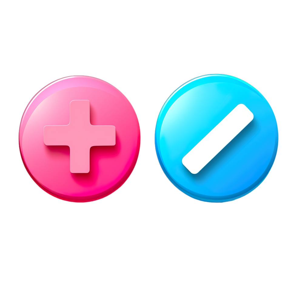 Two pink and blue buttons with a plus sign png