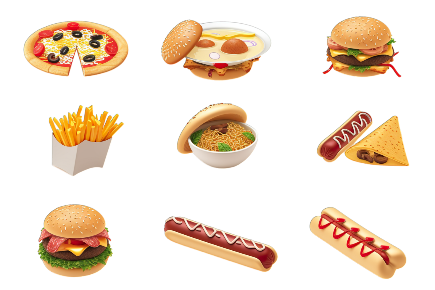 A set of food icons on a black background png