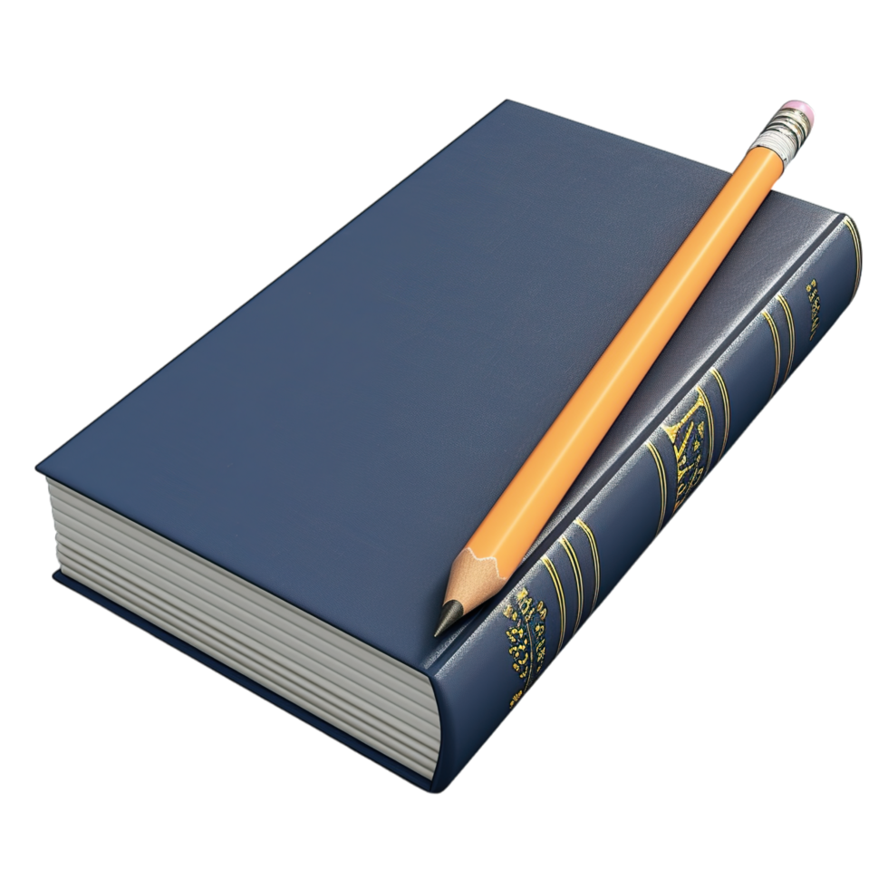 A pencil is sitting on top of a book png