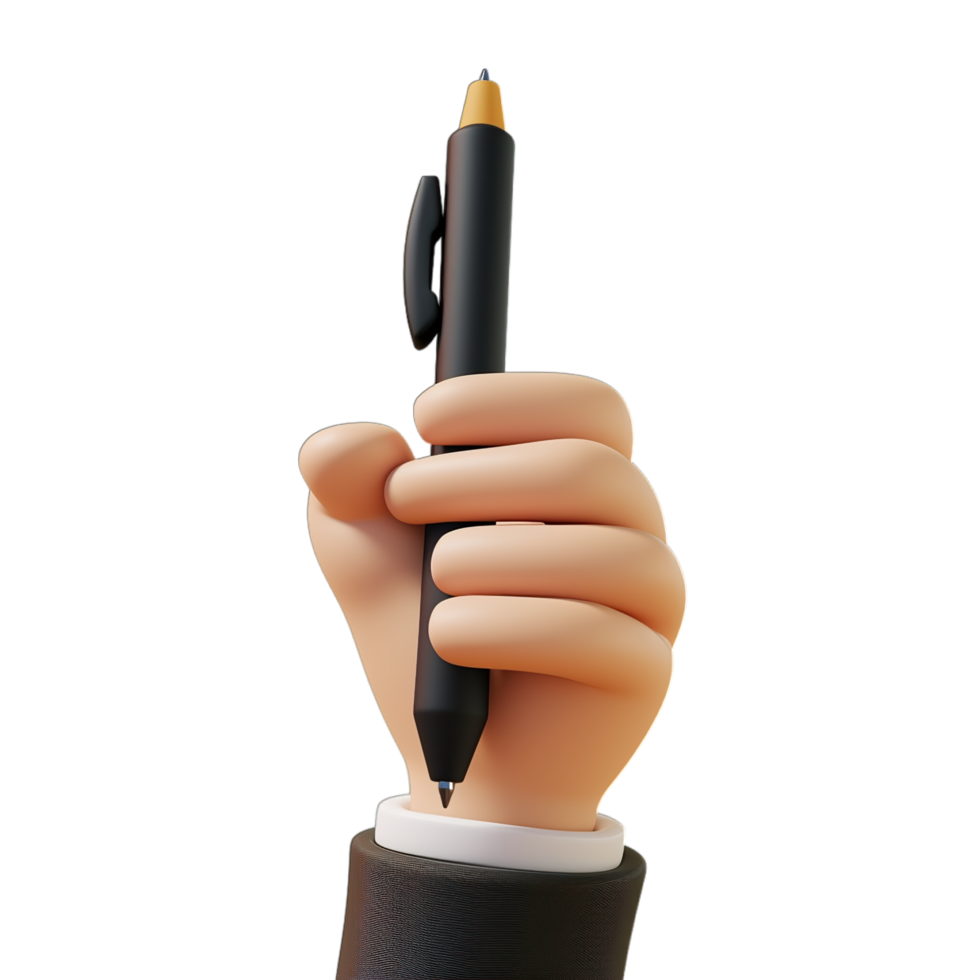 A hand holding a pen with a black tip png