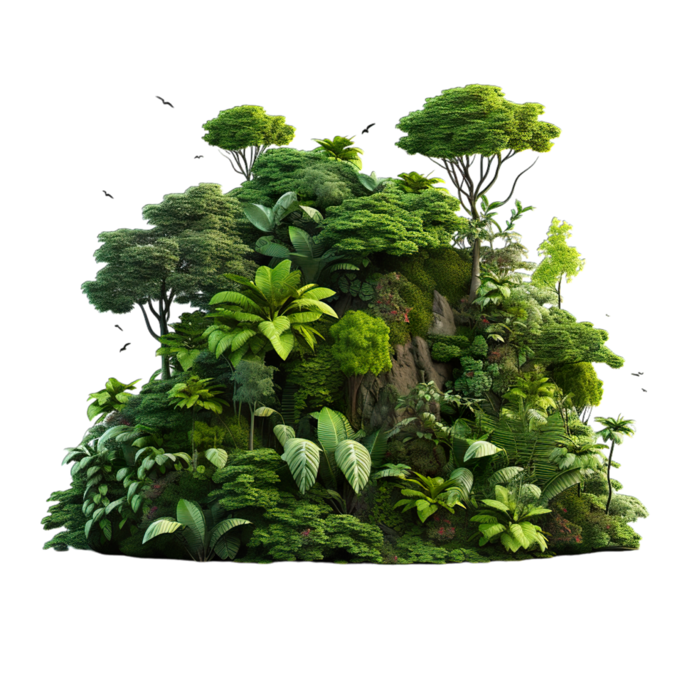 A large green jungle with trees and plants png