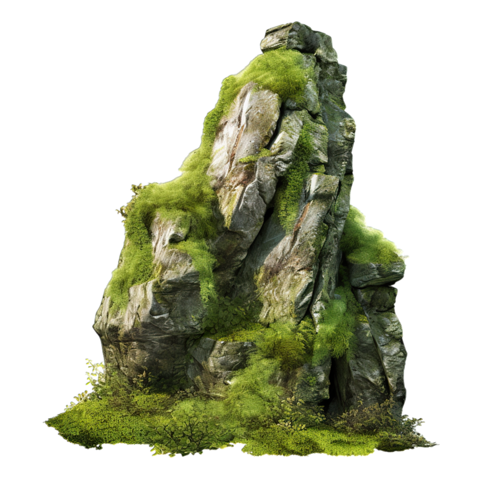 A rock with moss on it in the middle of the forest png