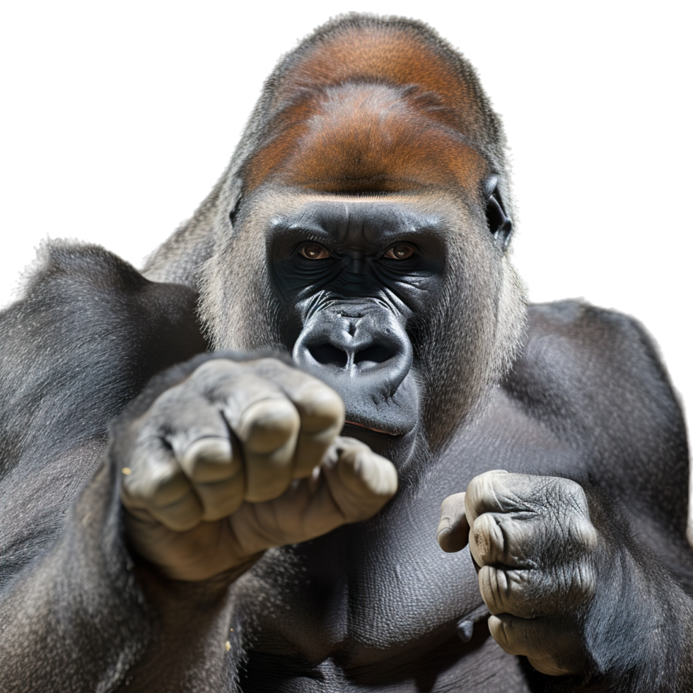 A gorilla is pointing his fist at the camera png