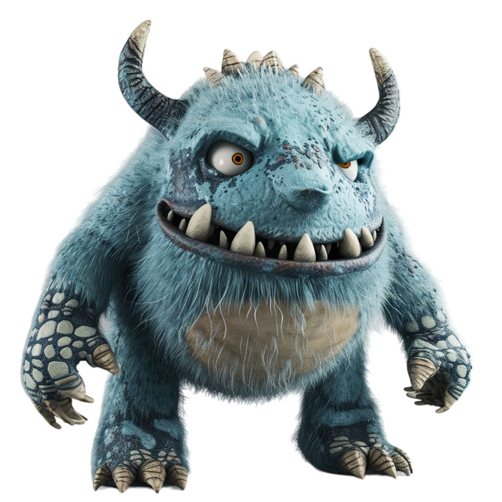 A blue monster with big teeth and horns png