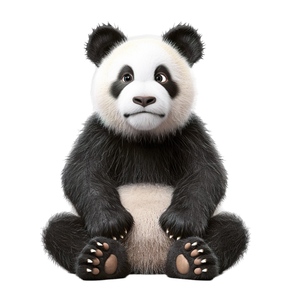 A panda bear sitting on the ground with its paws up png