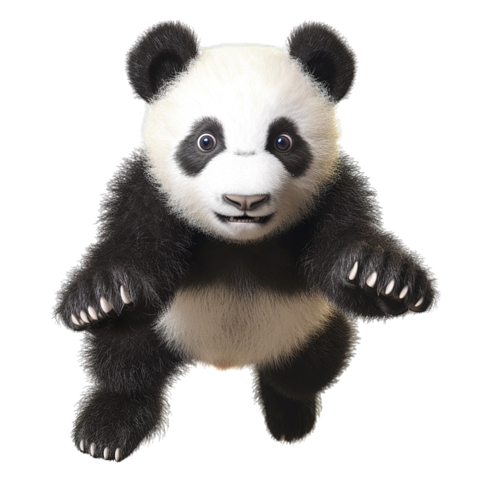 A panda bear is flying in the air png