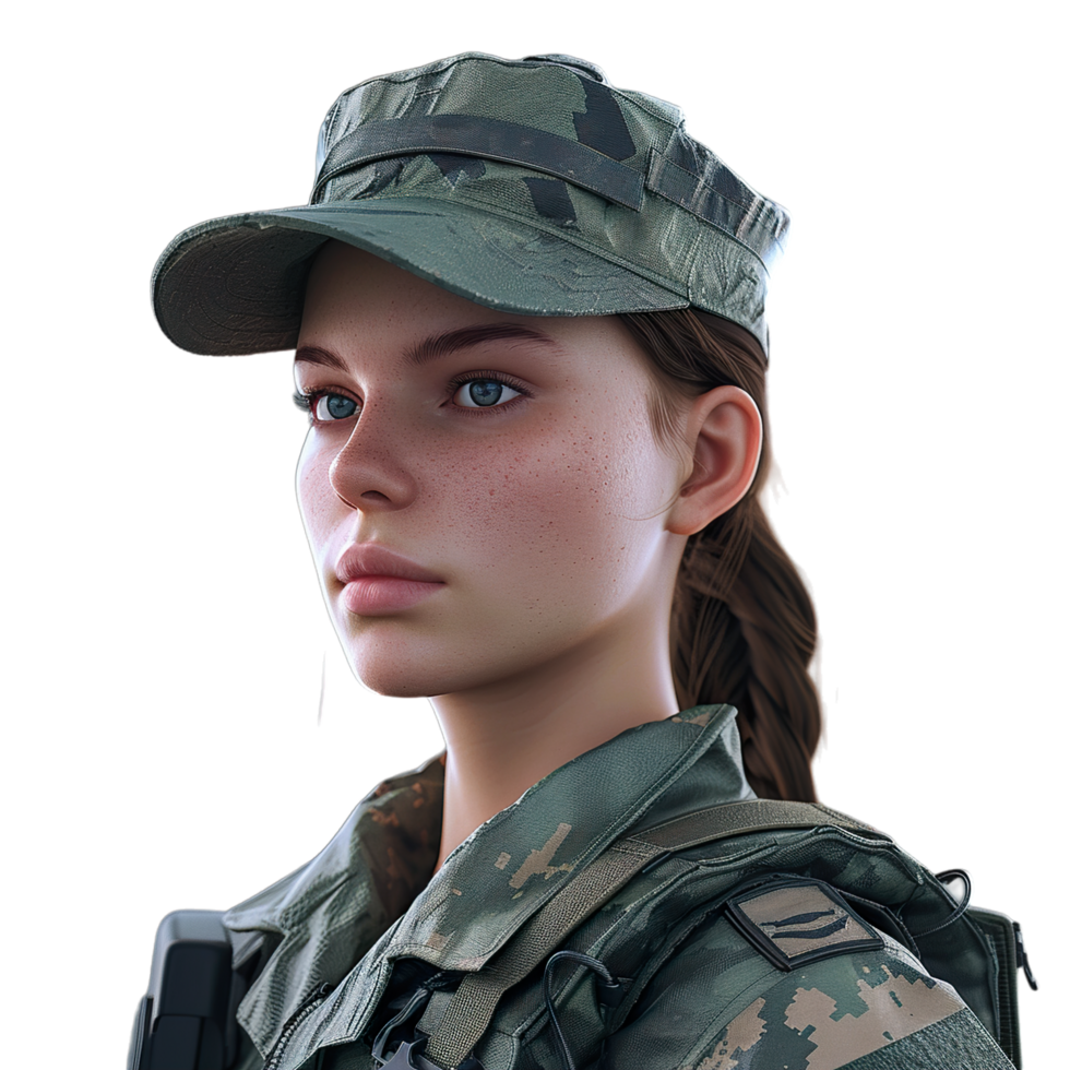 A woman in military uniform with a gun png