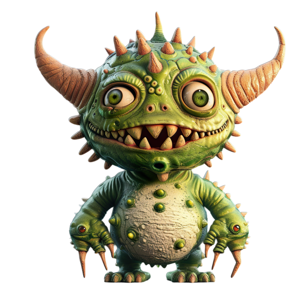 A green monster with big teeth and horns png
