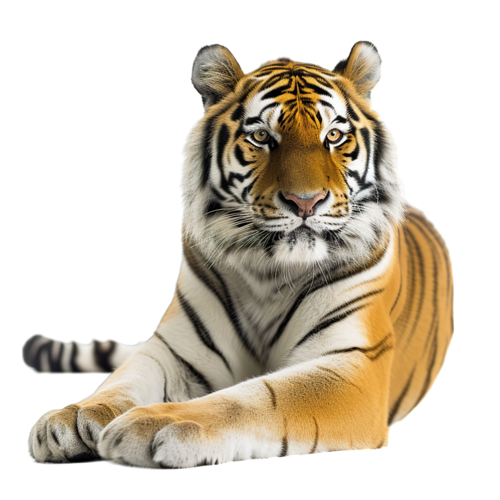 A tiger is laying down on a black background png