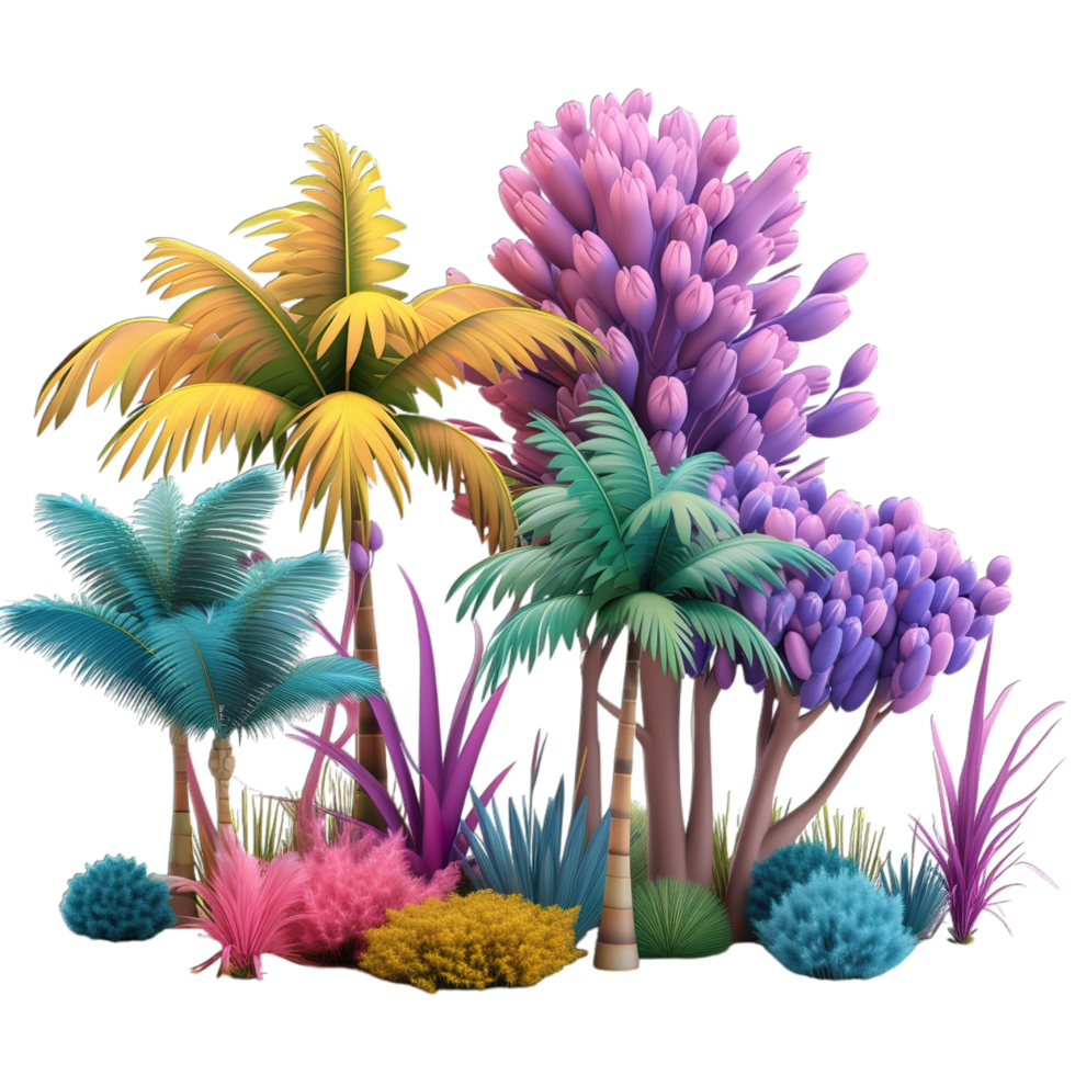 A group of colorful plants and trees png