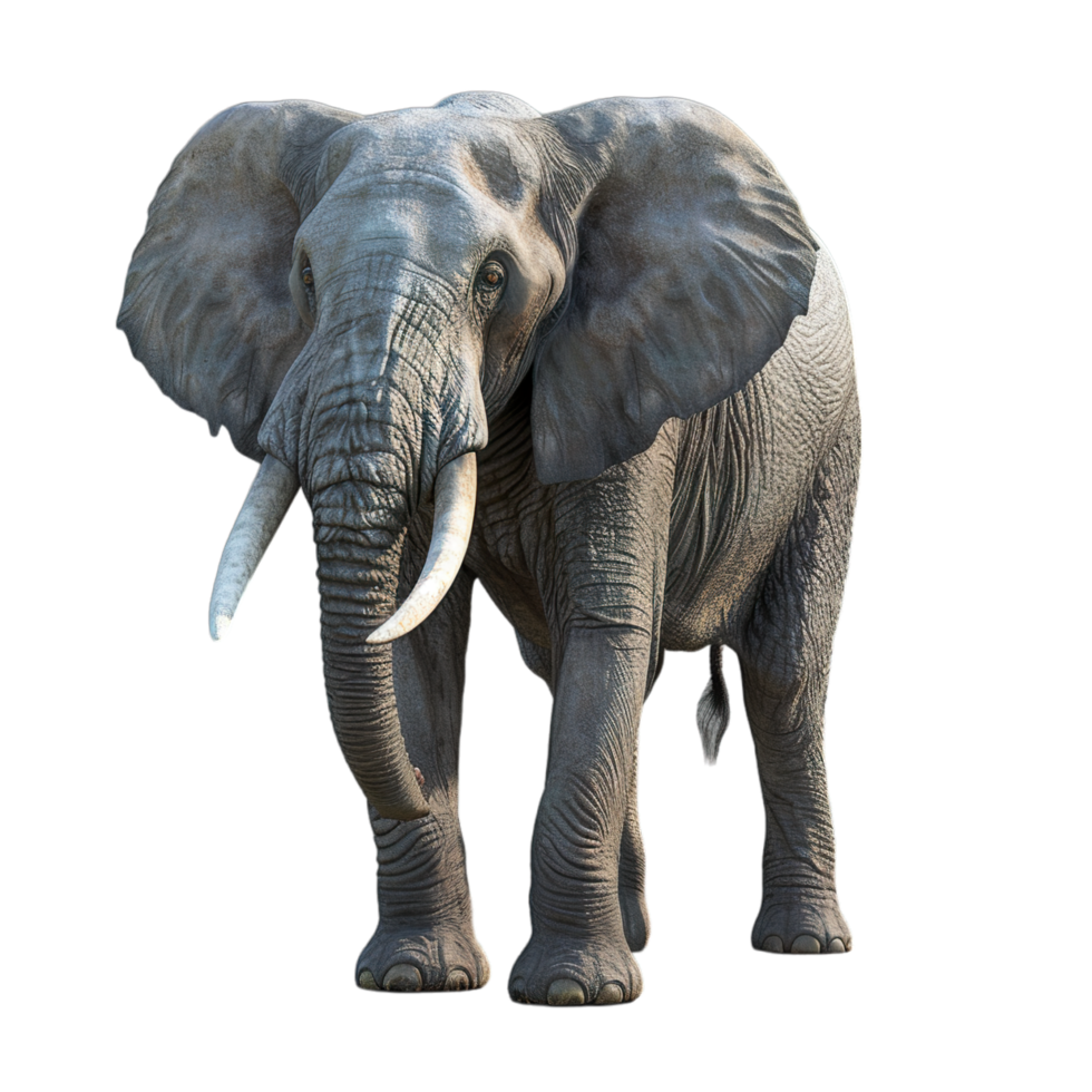 An elephant with tusks standing on a black background png