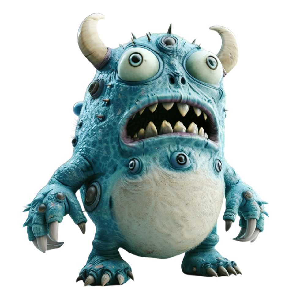 A blue monster with big eyes and horns png
